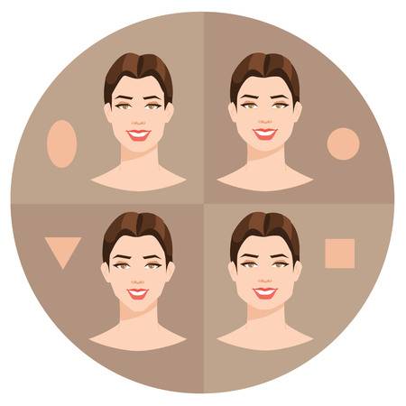 Vector illustration of a woman head isolated on white background. Type of face shapesのイラスト素材