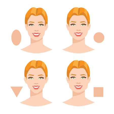 Vector illustration of a woman head isolated on white background. Type of face shapesのイラスト素材