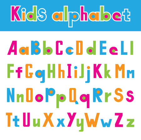 Illustration of simple font isolated on white background, Childhood alphabet in colorful illustration.のイラスト素材