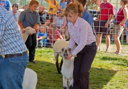 LYNDEN, WA - AUGUST 19: Unidentified girl age 10 and boy 10, of Lynden, competed with their lambs at Northwest Washington Fair.  The event was held on August 19, 2009 in Lynden, WA.のeditorial素材