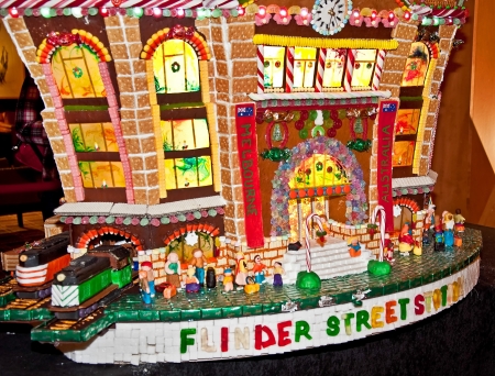 SEATTLE WA - DECEMBER 13:  This masterpiece gingerbread house of Flinders Station Aus, was on display at the 19th annual Gingerbread Village hosted at the Sheraton Hotel .   Held on December 13, 2011 in Seattle, WA.のeditorial素材