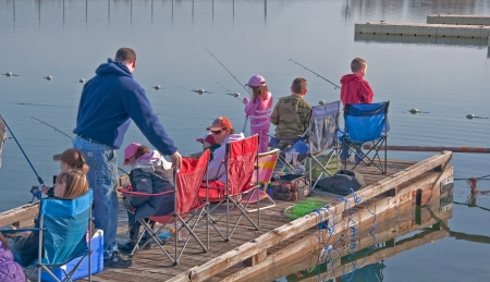 COULEE CITY, WA - APRIL 16:  Unidentified people participated in Banks Lake fishing derby to help children learn about fishing. Held on April 16, 2010 in Coulee City, WA.のeditorial素材