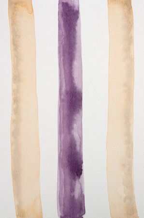 Beige and purple striped watercolor paint geometric abstract illustration.  Paint textures in uneven lines on a light background.の写真素材
