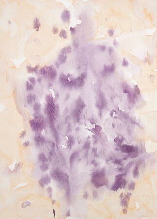 Purple and beige abstract watercolor paint in splashes and patterns for backdrops and paint texutres.の写真素材