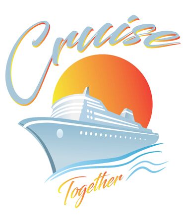 cruise together with a cruise ship and sun graphic for sailing, vacation and travel concepts.の写真素材