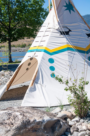 First nations teepee set up in traditional Native American culture.