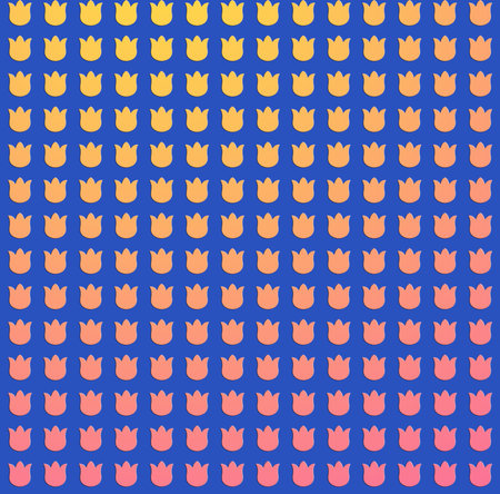 Tulip pattern in cerulean blue and yellow and coral pink melon shades with cute rows of tulip...