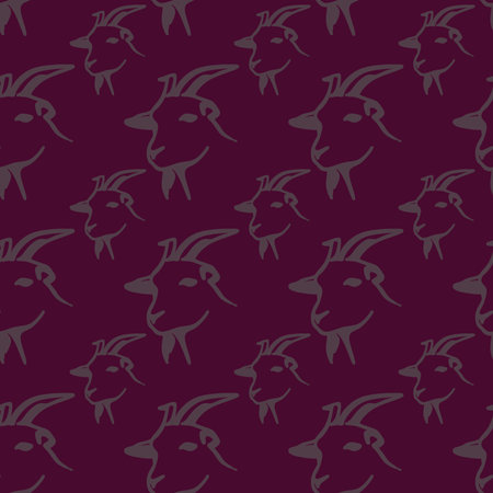 Goat pattern background deep violet design element for goat lovers with light gray goats.の写真素材