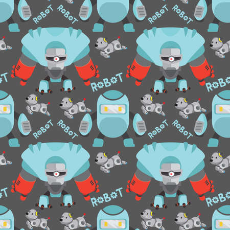 Aqua robot seamless pattern with puppy gray background design element.の写真素材