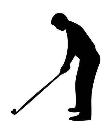 Golfer getting ready to golf silhouette graphic for golf lovers of this sport on a white background.の写真素材
