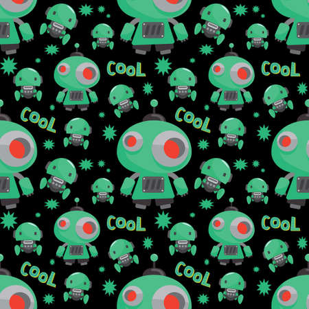 Little green robot repeat pattern on black background for robotics and technology lovers in this design element robot pattern.の写真素材