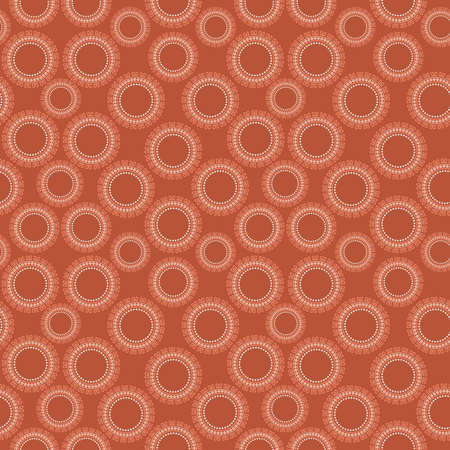Sienna rust geometric circle repeat pattern with peach coral and beige in decorative circles in this seamless pattern background.の写真素材