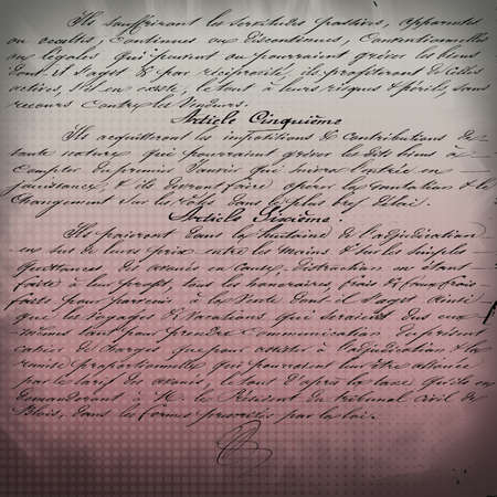 Vintage French digital paper pattern in mauve and gray tones with handwriting from the early 1800s.の写真素材