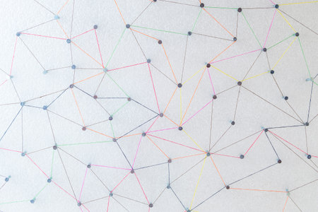 Abstract background of color line connection from node to node on white background , web or network...