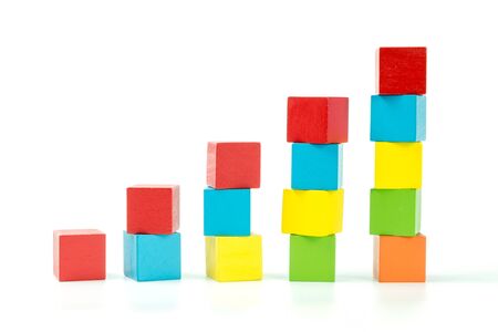 stack of wood cube building blocks, children toyの写真素材