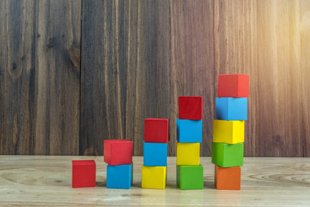stack of wood cube building blocks, children toy