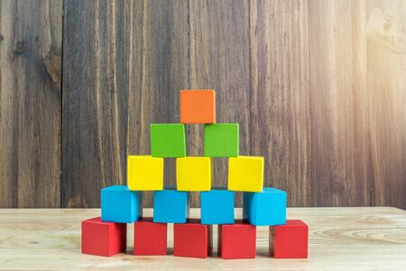 stack of wood cube building blocks, children toyの写真素材