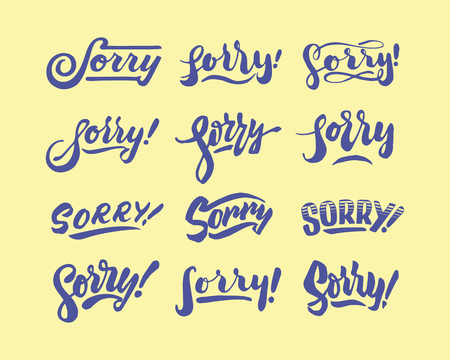 "Sorry" expression word of regretful written in modern and simple vintage hand lettering typography design.のイラスト素材