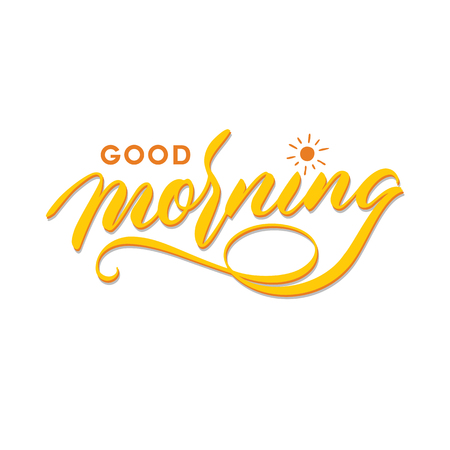 good morning hand lettering typography greeting card poster Vector illustration.のイラスト素材