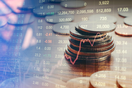 Graph of stock market Coins ,financial indicator analysis Abstract stock market data concept. Stock market financial data statistic graphの写真素材