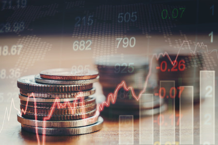 Graph of stock market Coins ,financial indicator analysis Abstract stock market data concept. Stock market financial data statistic graphの写真素材