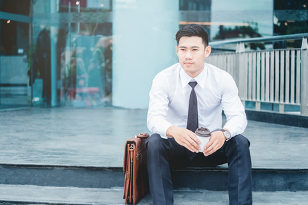 Portrait of a businessman looking at the view thinking Success concept outdoorの写真素材