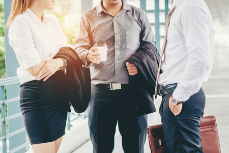 Group of Business people talking in outside office building after workの写真素材