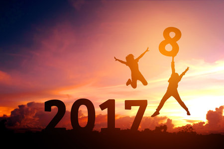 Silhouette Human Happy for 2018 new yearの写真素材