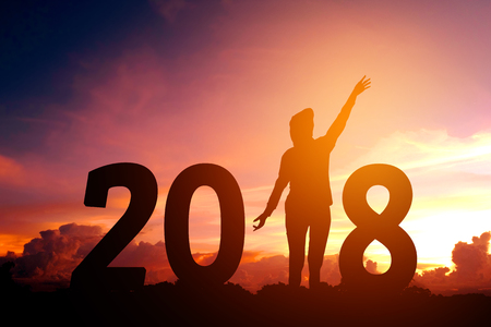 Silhouette young man Happy for 2018 new yearの写真素材