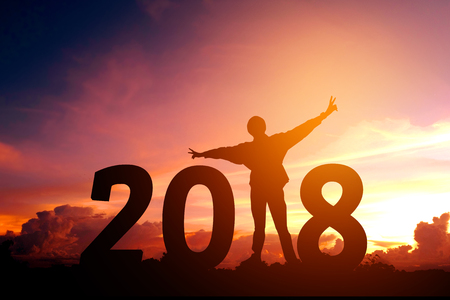 Silhouette young man Happy for 2018 new yearの写真素材