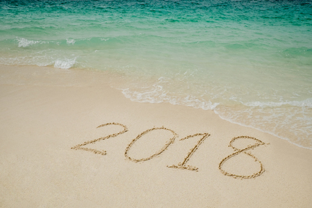 New year 2018 on Beach and tropical seaの写真素材