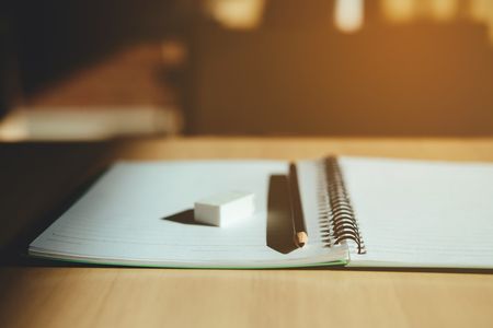 School supplies on the study table education concept before examの写真素材