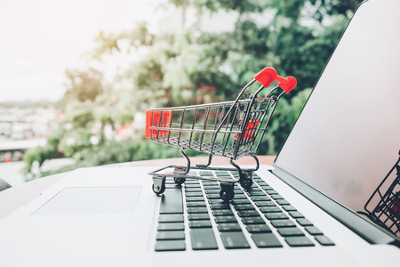 Shopping online with shopping cart and credit card conceptの写真素材