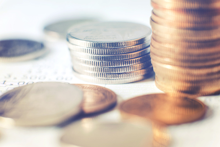 Graph on rows of coins for finance and bankingの写真素材