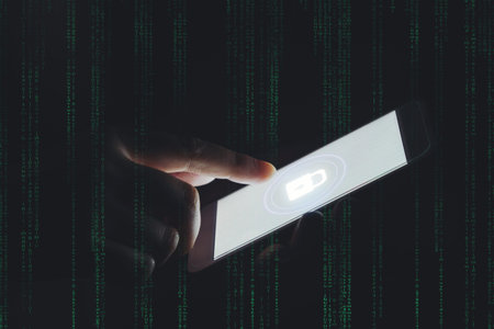 Businessman hand using Phone with Cyber security job business and network server concept
