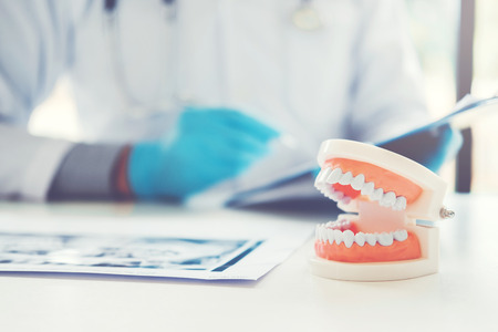 Dentist learning how to brush teethの写真素材