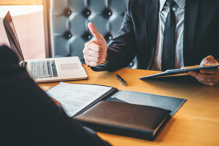 Successful business Senior manager during a job interview with employee young man meeting Applicant and recruitment conceptの写真素材