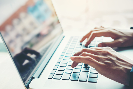 Woman using Laptop  social networking connectionの写真素材