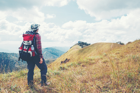 Tourist and Traveler Man with backpack the mountain Chiangmai Thailandの写真素材