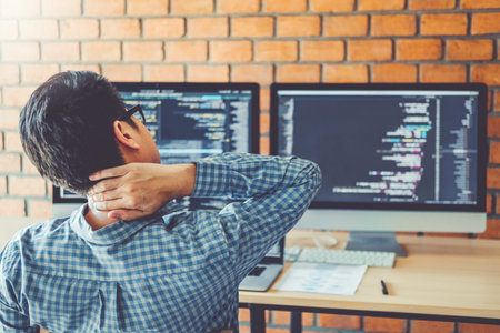 Relaxing Developing programmer Development Website design and coding technologies working in...