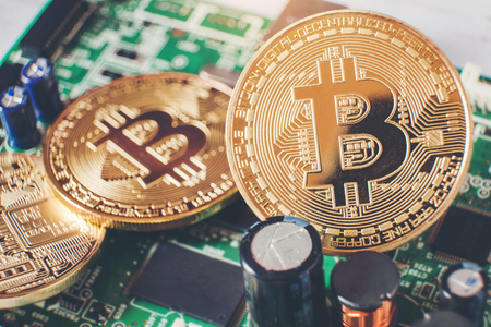 Bitcoins new virtual money on Circuitsの写真素材