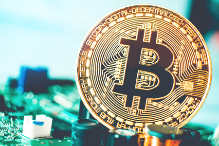 Bitcoins new virtual money on Circuitsの写真素材