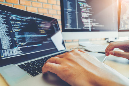 Developing programmer Team Development Website design and coding technologies working in software...