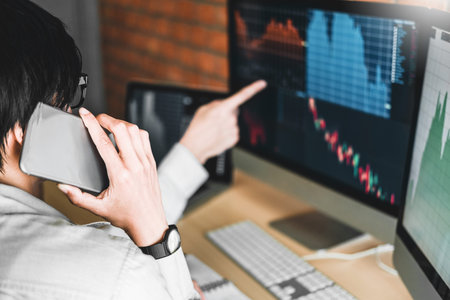 Business Team Investment Entrepreneur Trading discussing and analysis graph stock market...