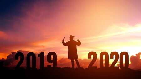 2020 New year Silhouette people graduation in 2020 years education congratulation concept ,Freedom and Happy new yearの写真素材