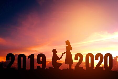 2020 Newyear Silhouette young couple Happy for  romantic new year concept.の写真素材