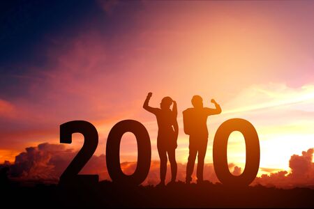 2020 Newyear  Couple celebration success of 2020 Happy new year conceptの写真素材