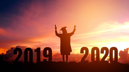 2020 New year Silhouette people graduation in 2020 years education congratulation concept ,Freedom and Happy new yearの写真素材