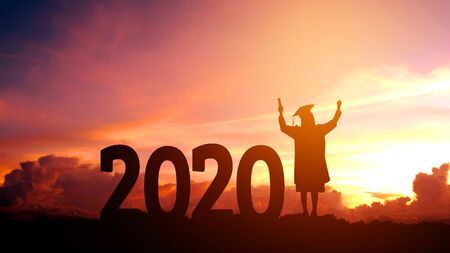 2020 New year Silhouette people graduation in 2020 years education congratulation concept ,Freedom and Happy new yearの写真素材