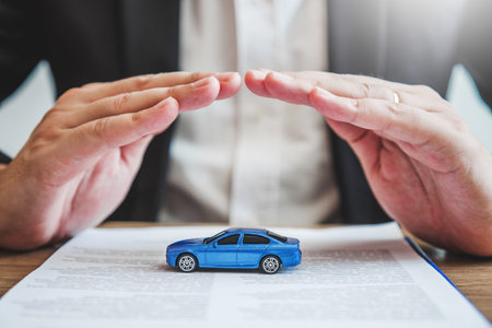 Sale agent protection Car insurance and collision damage concept